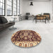 Round Machine Washable Abstract Vermilion Red Rug in a Office, wshabs3118