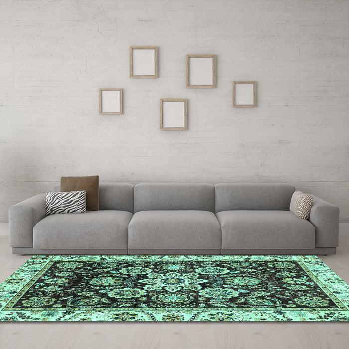 Machine Washable Abstract Turquoise Modern Area Rugs in a Living Room,, wshabs3118turq