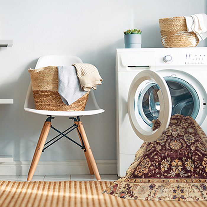 Machine Washable Abstract Vermilion Red Rug in a Washing Machine, wshabs3118