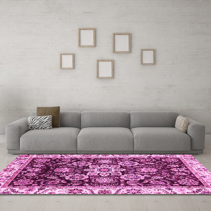 Machine Washable Abstract Pink Modern Rug in a Living Room, wshabs3118pnk