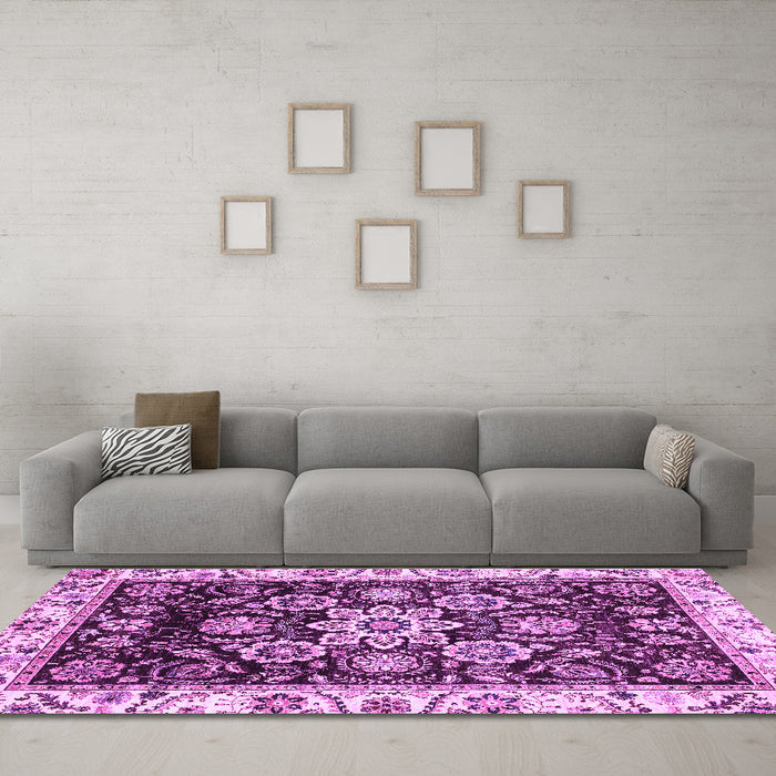 Machine Washable Abstract Purple Modern Area Rugs in a Living Room, wshabs3118pur