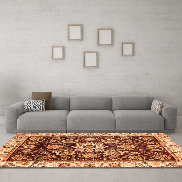 Machine Washable Abstract Orange Modern Area Rugs in a Living Room, wshabs3118org