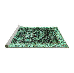 Sideview of Machine Washable Abstract Turquoise Modern Area Rugs, wshabs3118turq