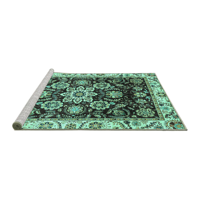 Sideview of Machine Washable Abstract Turquoise Modern Area Rugs, wshabs3118turq