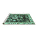 Sideview of Machine Washable Abstract Turquoise Modern Area Rugs, wshabs3118turq