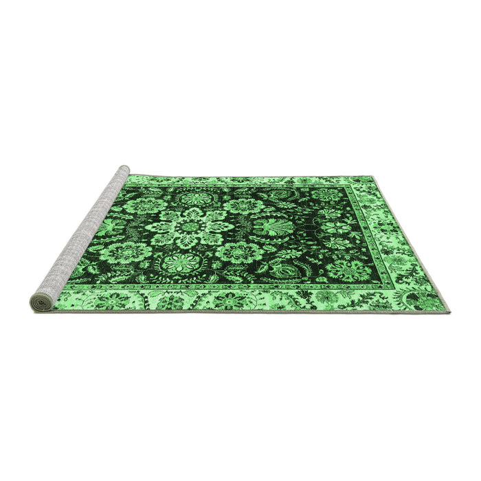 Sideview of Machine Washable Abstract Emerald Green Modern Area Rugs, wshabs3118emgrn