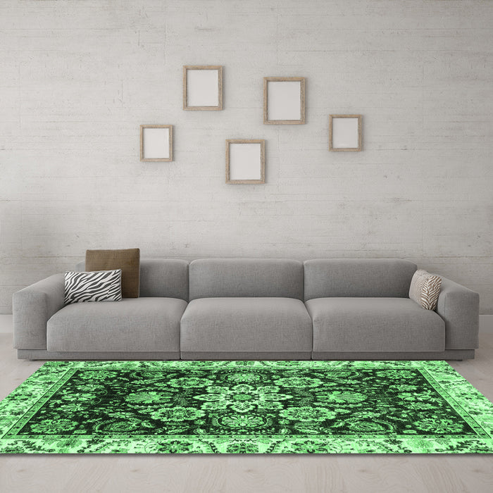 Machine Washable Abstract Emerald Green Modern Area Rugs in a Living Room,, wshabs3118emgrn