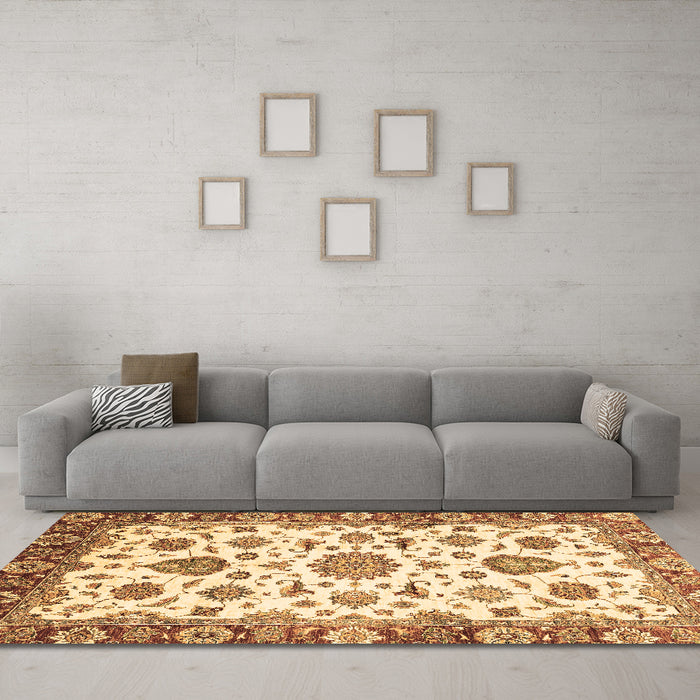 Machine Washable Abstract Brown Modern Rug in a Living Room,, wshabs3119brn