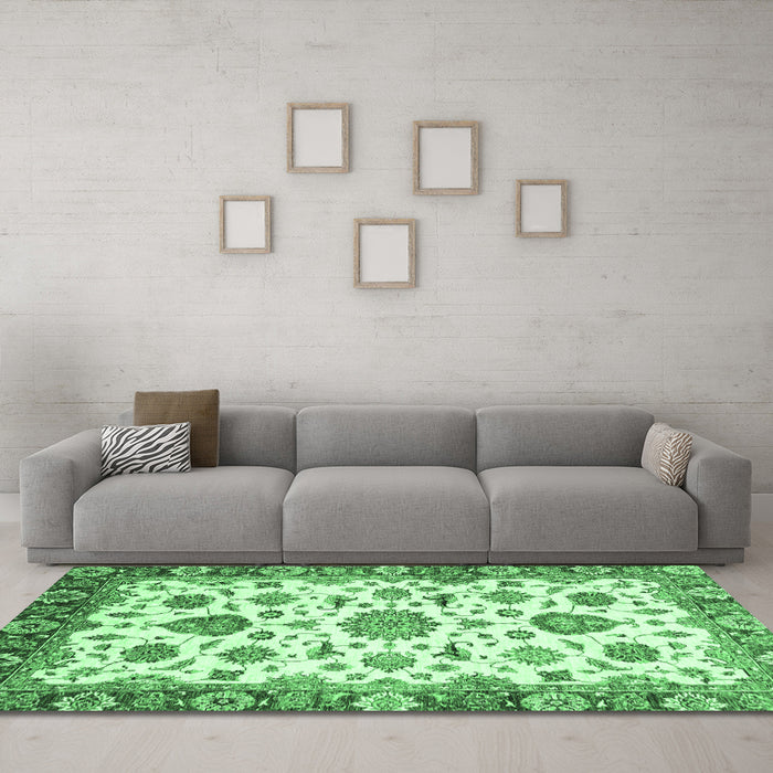 Machine Washable Abstract Emerald Green Modern Area Rugs in a Living Room,, wshabs3119emgrn