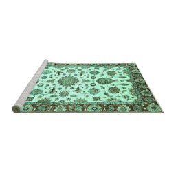 Sideview of Machine Washable Abstract Turquoise Modern Area Rugs, wshabs3119turq