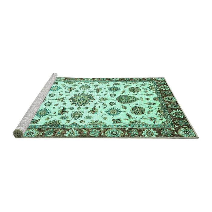 Sideview of Machine Washable Abstract Turquoise Modern Area Rugs, wshabs3119turq