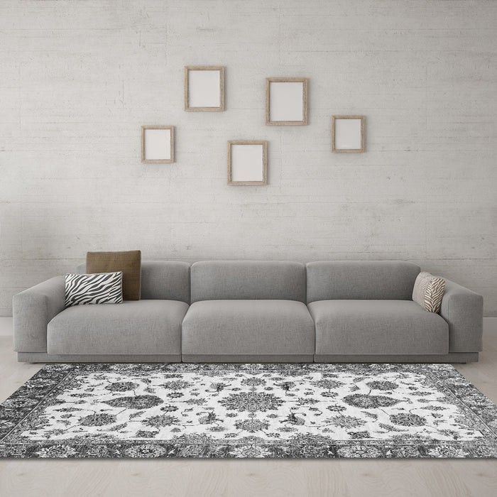 Machine Washable Abstract Gray Modern Rug in a Living Room,, wshabs3119gry