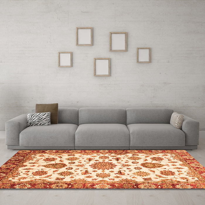 Machine Washable Abstract Orange Modern Area Rugs in a Living Room, wshabs3119org