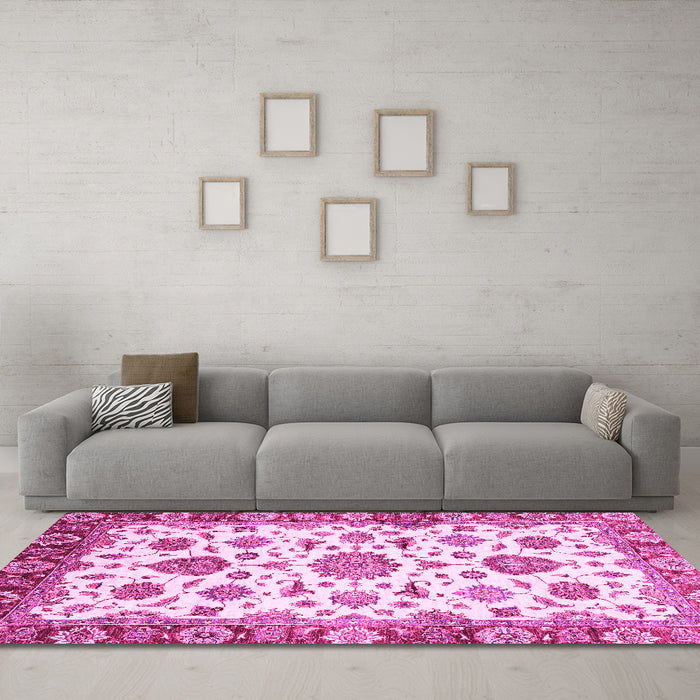 Machine Washable Abstract Pink Modern Rug in a Living Room, wshabs3119pnk