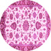 Round Machine Washable Abstract Pink Modern Rug, wshabs3119pnk