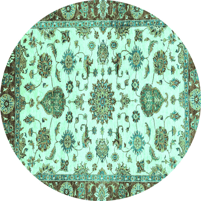 Round Machine Washable Abstract Turquoise Modern Area Rugs, wshabs3119turq