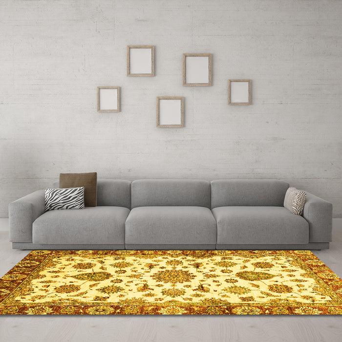 Machine Washable Abstract Yellow Modern Rug in a Living Room, wshabs3119yw