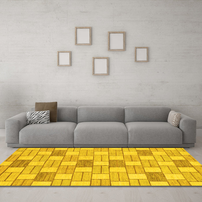 Machine Washable Abstract Yellow Modern Rug in a Living Room, wshabs311yw