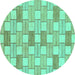 Round Machine Washable Abstract Turquoise Modern Area Rugs, wshabs311turq