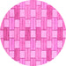 Round Machine Washable Abstract Pink Modern Rug, wshabs311pnk