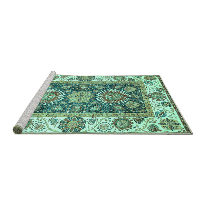 Sideview of Machine Washable Oriental Turquoise Traditional Area Rugs, wshabs3120turq