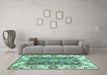 Machine Washable Oriental Turquoise Traditional Area Rugs in a Living Room,, wshabs3120turq