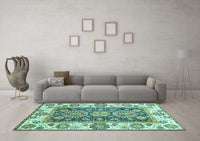 Machine Washable Oriental Turquoise Traditional Rug, wshabs3120turq