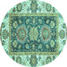 Round Machine Washable Oriental Turquoise Traditional Area Rugs, wshabs3120turq