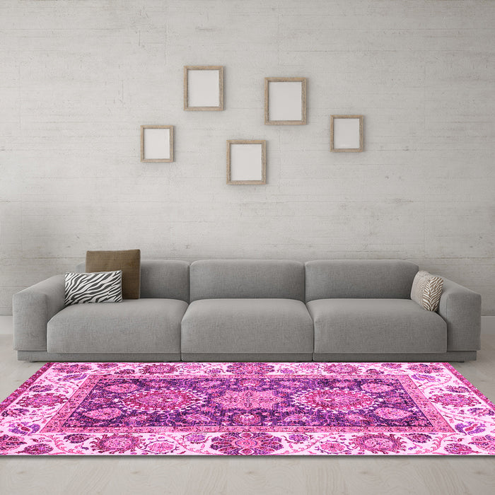 Machine Washable Oriental Pink Traditional Rug in a Living Room, wshabs3120pnk