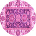 Round Machine Washable Oriental Pink Traditional Rug, wshabs3120pnk