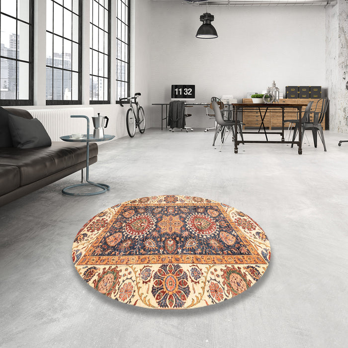 Round Machine Washable Abstract Yellow Rug in a Office, wshabs3120