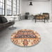 Round Machine Washable Abstract Yellow Rug in a Office, wshabs3120