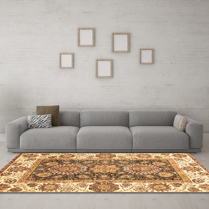 Machine Washable Oriental Brown Traditional Rug in a Living Room,, wshabs3120brn