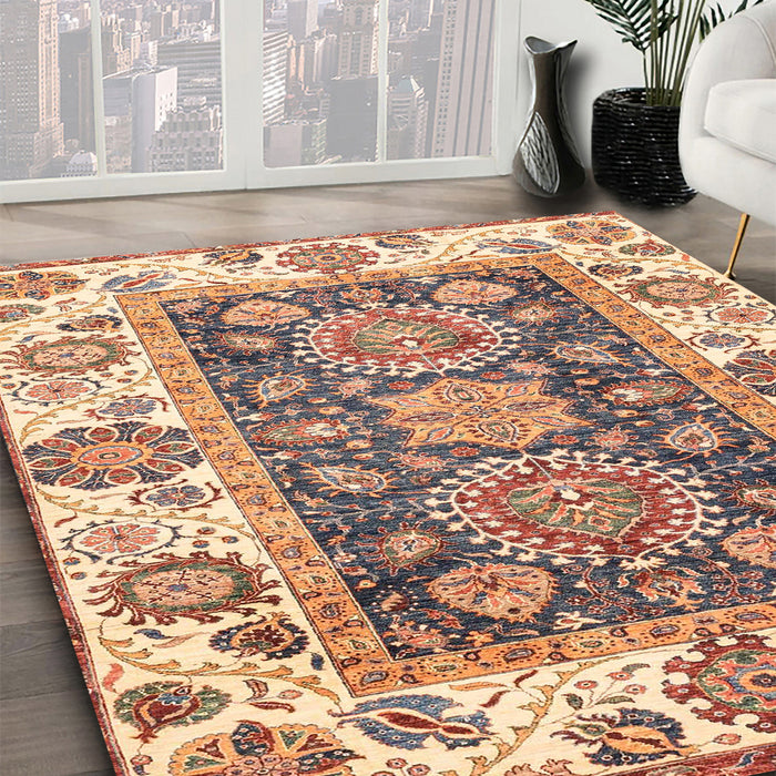 Abstract Yellow Oriental Rug in Family Room, abs3120