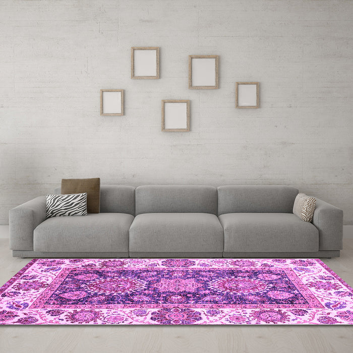 Machine Washable Oriental Purple Traditional Area Rugs in a Living Room, wshabs3120pur