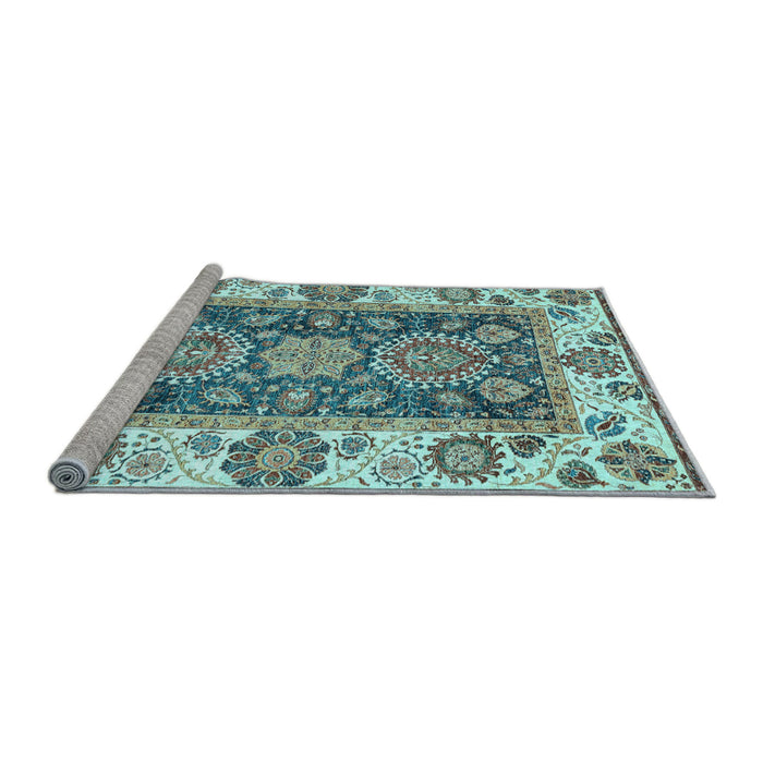 Sideview of Machine Washable Oriental Light Blue Traditional Rug, wshabs3120lblu