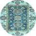 Round Machine Washable Oriental Light Blue Traditional Rug, wshabs3120lblu