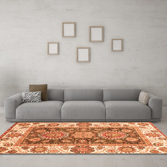 Machine Washable Oriental Orange Traditional Area Rugs in a Living Room, wshabs3120org