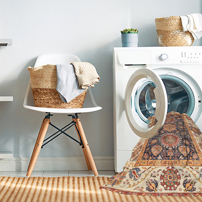 Machine Washable Abstract Yellow Rug in a Washing Machine, wshabs3120