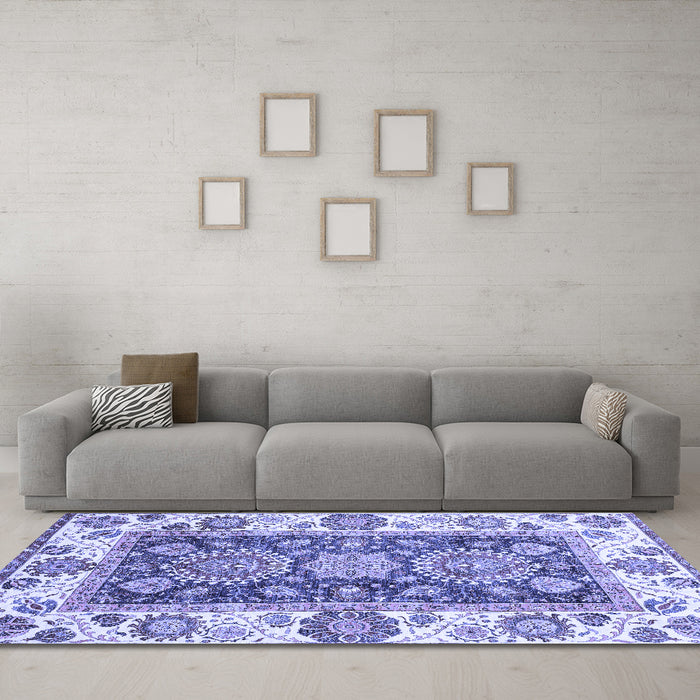 Machine Washable Oriental Blue Traditional Rug in a Living Room, wshabs3120blu