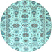 Round Machine Washable Oriental Light Blue Traditional Rug, wshabs3121lblu