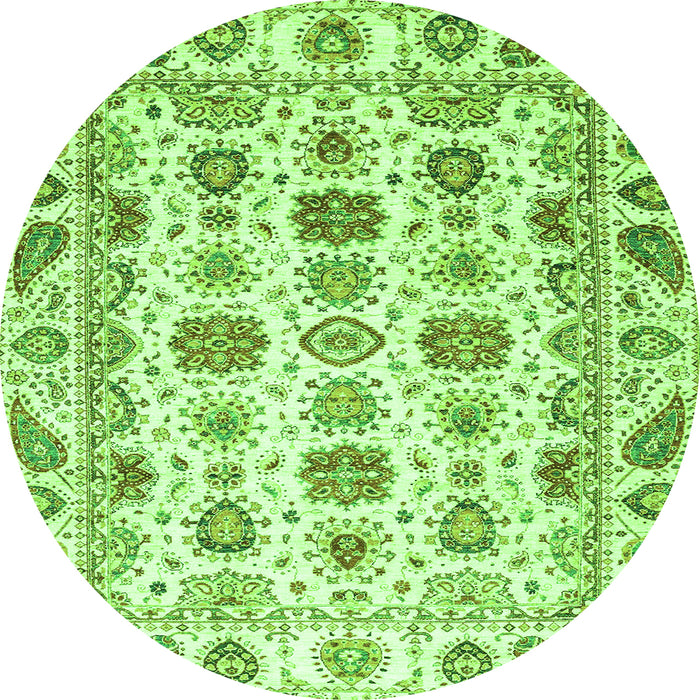 Round Machine Washable Oriental Green Traditional Area Rugs, wshabs3121grn