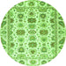 Round Machine Washable Oriental Green Traditional Area Rugs, wshabs3121grn