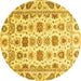 Round Machine Washable Oriental Yellow Traditional Rug, wshabs3121yw