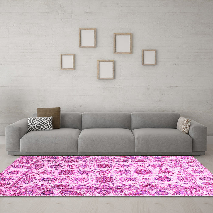 Machine Washable Oriental Pink Traditional Rug in a Living Room, wshabs3121pnk