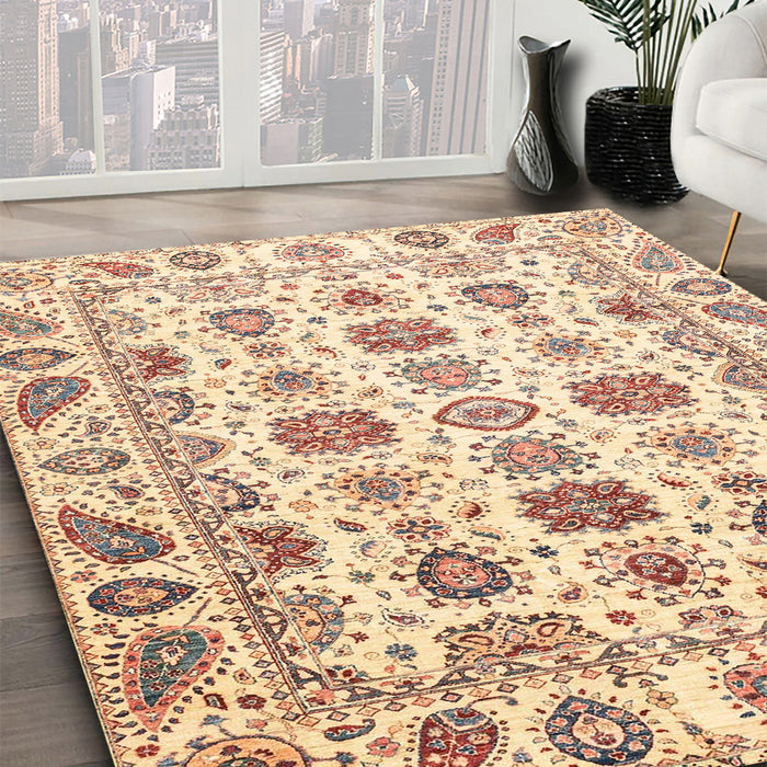 Abstract Sun Yellow Oriental Rug in Family Room, abs3121