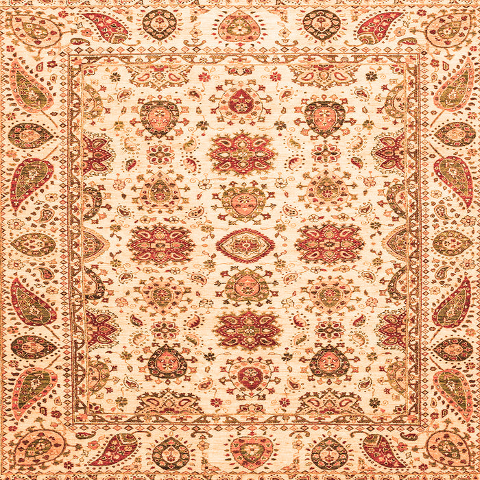 Square Machine Washable Oriental Orange Traditional Area Rugs, wshabs3121org