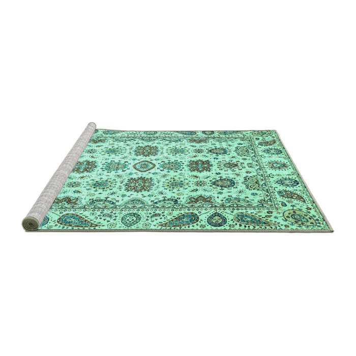 Sideview of Machine Washable Oriental Turquoise Traditional Area Rugs, wshabs3121turq