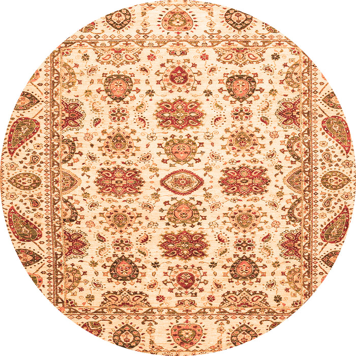 Round Machine Washable Oriental Orange Traditional Area Rugs, wshabs3121org