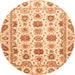 Round Machine Washable Oriental Orange Traditional Area Rugs, wshabs3121org